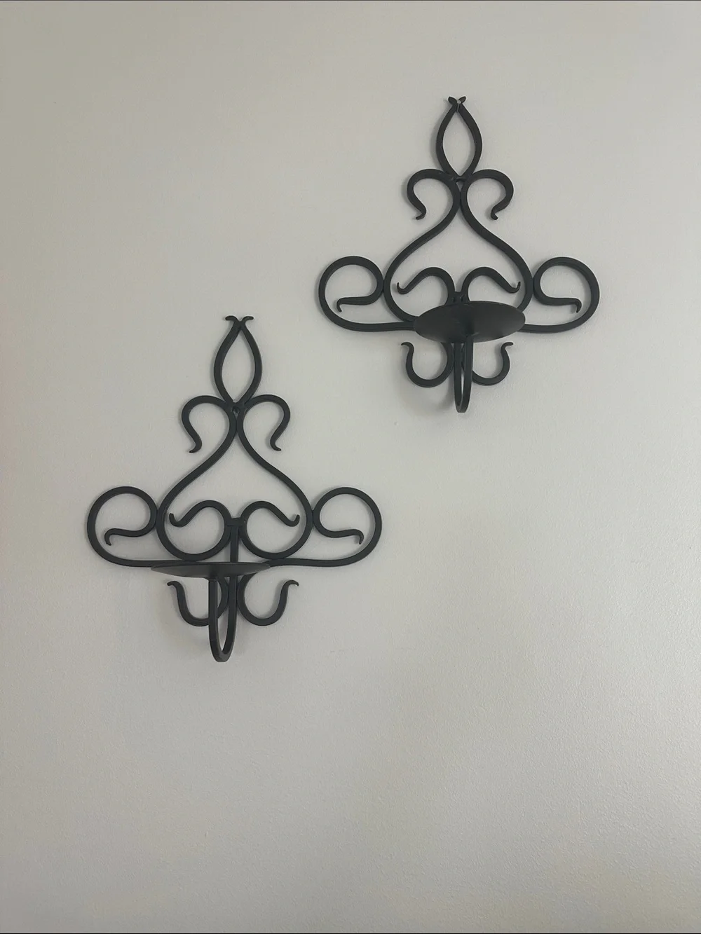 Vintage Black Wrought Iron Decorative Metal Candle Sconces - Set of 2